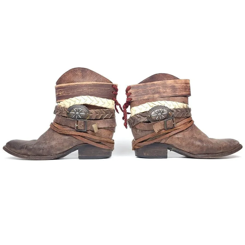 Freebird By Steven MZCAL Horse Girl Brown Leather Strap Ankle Buckle Booties 7